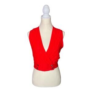 Turbo Orlon By Peter Freund Vintage Designer Knit Cropped Red Vest Button 1/22